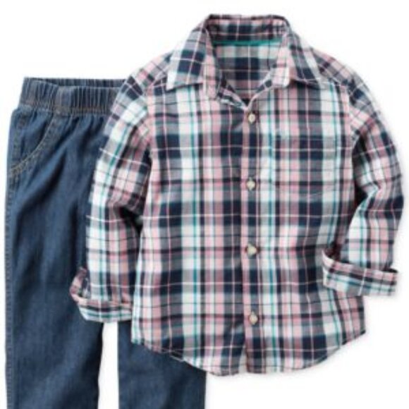 Carter's Other - Carter's 2-pc. Long-sleeve Plaid Shirt & Jeans Set, Baby Boys 12 Months